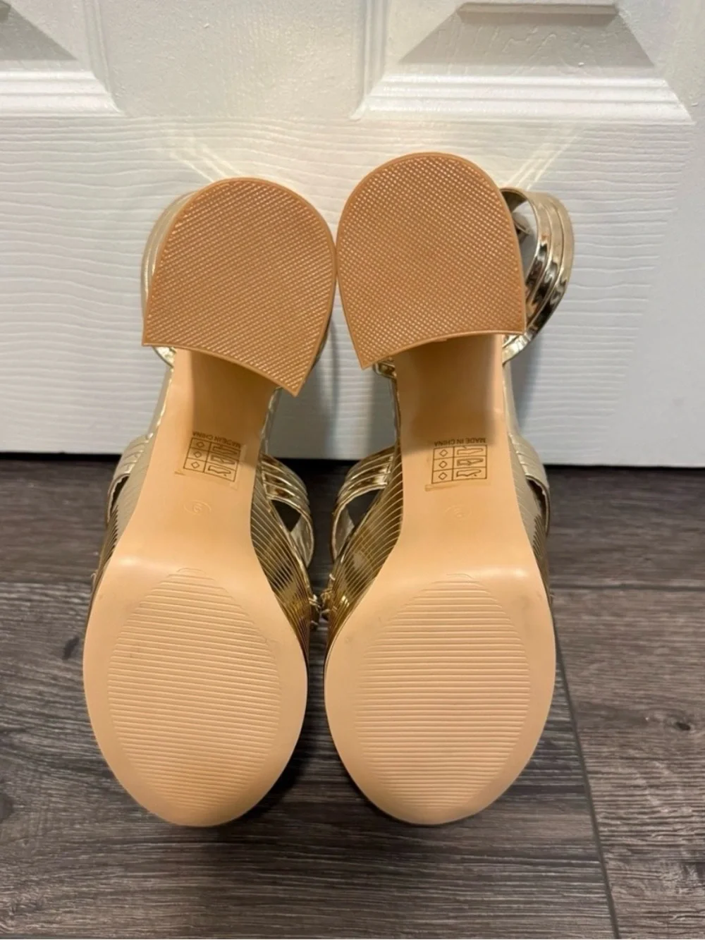 Size 9 Gold Metallic Platform Block Heel Sandals